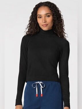 Figs Super Soft Pima Cotton Mock Neck Long Sleeve Shirt - Size XL - Black PO3059